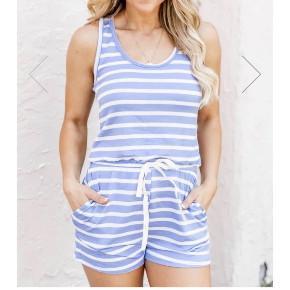 Blue and white stripe romper, racerback